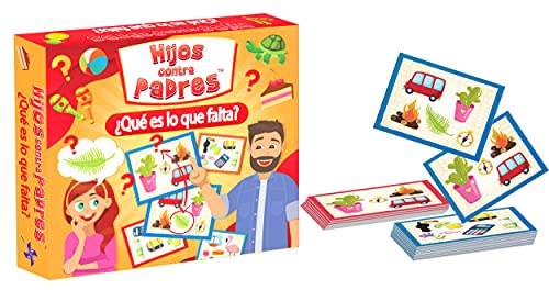 Juego de Memoria Juego de Cartas para Toda la Familia Juego Educativo para Niños y Adultos Juego de Mesa | Hijos contra Padres ¿Qué es lo Que Falta? | en Español | 84 Cartas | de 5 Años