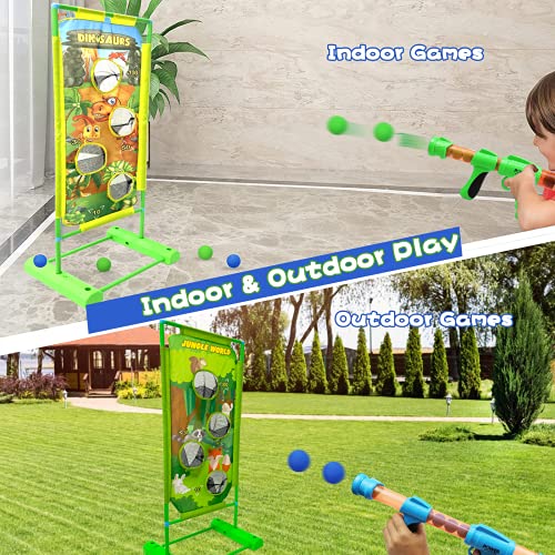 Juego de Tiro para Niños Juego de Disparos Power Popper Gun con 24 Bolas de Espuma, 2 Pistolas de Aire Popper, jardín, Juegos al Aire Libre, Regalos para niños y niñas