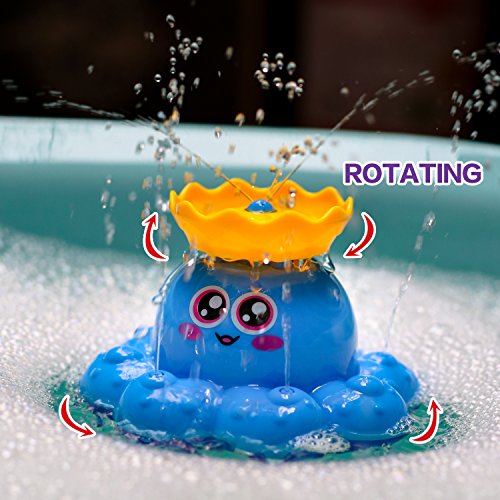 Juguete de Baño Funcorn, Pulpo Rociador de Agua Electrónico (Color Aleatorio) Puede Rotar con Fuente, Flota en Bañera, Ducha, Baño, Piscina Juguete para Bebé, Niño, Fiesta Infantil - Bomba de Agua