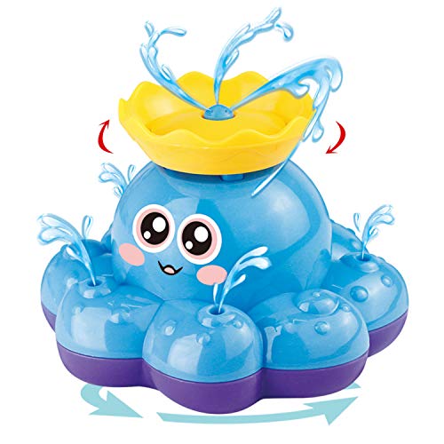 Juguete de Baño Funcorn, Pulpo Rociador de Agua Electrónico (Color Aleatorio) Puede Rotar con Fuente, Flota en Bañera, Ducha, Baño, Piscina Juguete para Bebé, Niño, Fiesta Infantil - Bomba de Agua