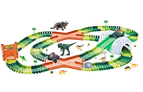 JUGUETECNIC │ Fantastic Dino Tracks, la Pista de Coches para niños │ Safari Jurásico │ Coches con Luces y Figuras de Dinosaurios | Juego de Carreras de Dinosaurios