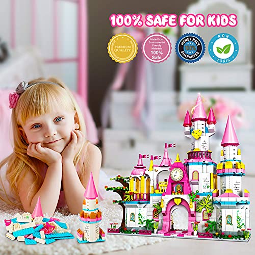 Juguetes de construcción de castillos para niñas: 998 piezas de castillo de princesa rosa grande 5 en 1 para niños de 6 7 8 9 10 11 12 años de edad kits de regalos educativos creativos para niñas