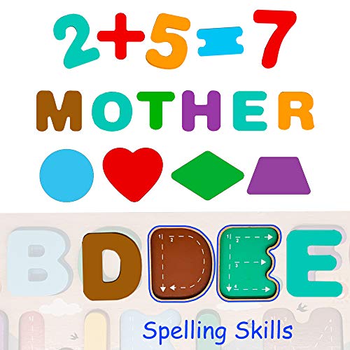 Juguetes Montessori 1 2 3 4 5 años, Puzzles de Madera Infantiles, Rompecabezas de Números/Alfabeto/Forma, Tablero Montessori Abecedario, Juego Letras Juguetes Educativos Regalo Niñas Niños Pequeños