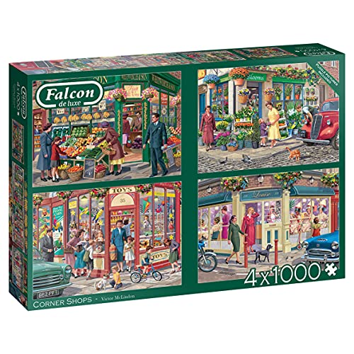Jumbo Spiele- Corner Shops-4x 1000 Teile Puzzle, Color Multicolor. (11329)