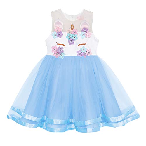 Jurebecia Disfraz Princesa Vestido de Unicornio para Niña Bebé Disfraz de Fiesta Princesa Tutú Vestido Halloween Princesa Fiesta de Cumpleaños Azul 9-10 Años