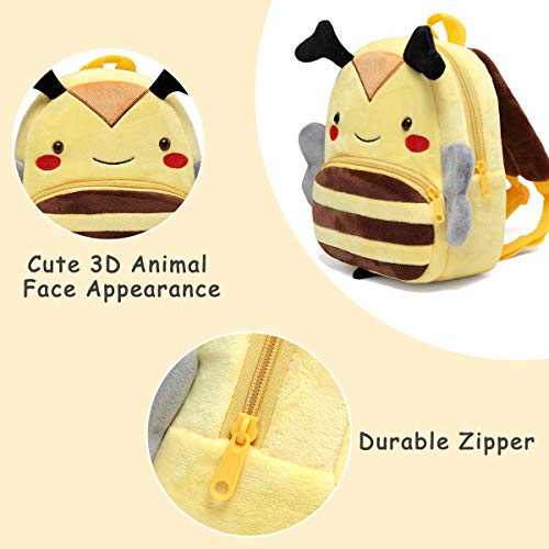 Kasgo Mochila Infantil para Niño Niñas, Pequeño Linda Mochilas para Guardería Animales 3D Suave Mochila de Felpa para Bebe(Abeja Amarilla)