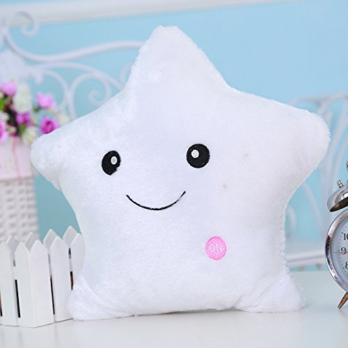 Kemont Colorido Estrella Forma Almohada Lindo Muñecas Decorativas Brillan LED Luz Luminosa Almohada Cojín Cojín Cosy Suave Relax Regalo (Blanco)