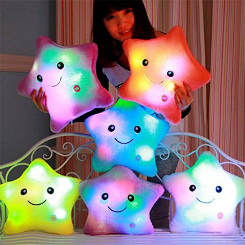 Kemont Colorido Estrella Forma Almohada Lindo Muñecas Decorativas Brillan LED Luz Luminosa Almohada Cojín Cojín Cosy Suave Relax Regalo (Blanco)