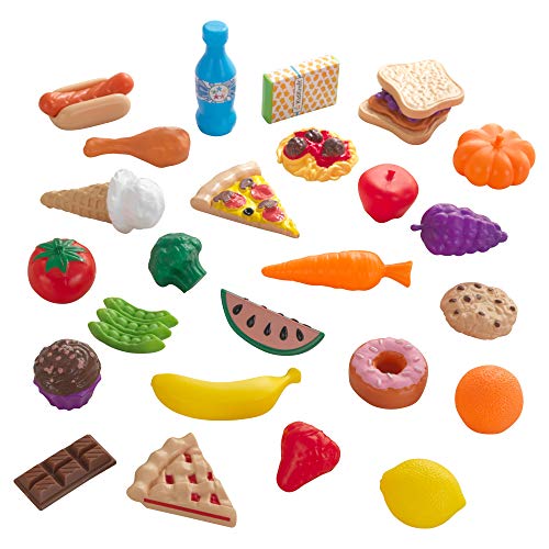KidKraft 63509 Surtido de comida de juguete con 30 piezas de alimentos, juego de imitación para niños con accesorios incluidos