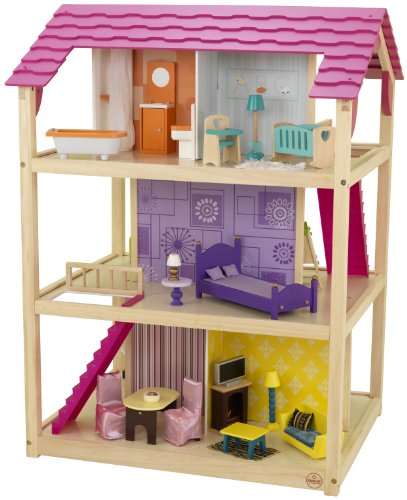 KidKraft- So Chic Casa de muñecas de madera con muebles y accesorios incluidos, 3 pisos, para muñecas de 30 cm , Color Multicolor (65078)