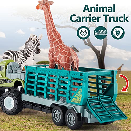 kimonca Camion de Transporte Figuras Animales Salvajes Juguete Educativo Regalos para 3 4 5 Años Niños Niñas