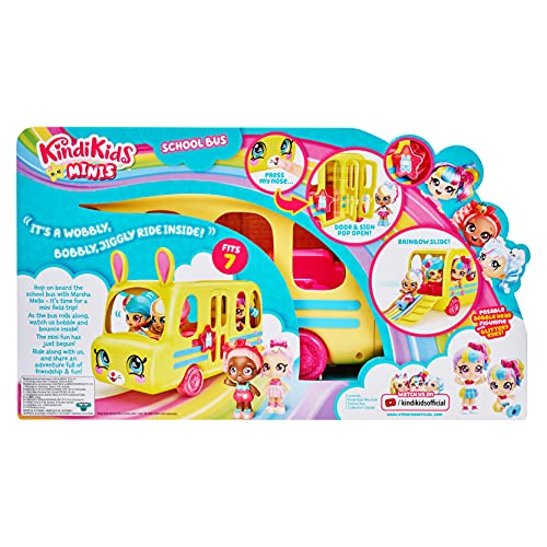 Kindi Kids Minis Collectible School Bus and Posable Bobble Head Figurine 2pc