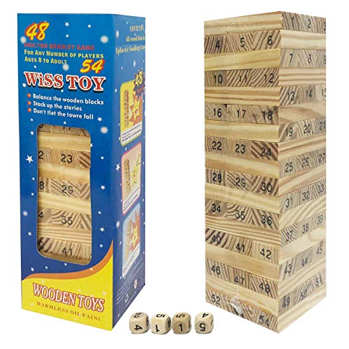KING JUGUETES Jenga de Números (Incluye Dados), Torre de Equilibrio, Juego de Apilamiento, Juego de Habilidad, Juego Educativo, Bloques de Construcción, Juego para Niños y Adultos
