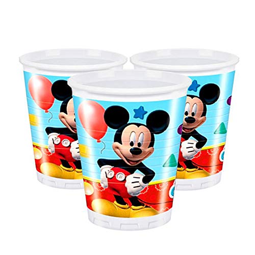 Kit de Fiesta de cumpleaños con diseño de Mickey Mouse, Juego de Mesa (24 Platos, 24 Vasos, 40 servilletas, 1 Mantel y 20 Globos de Regalo), Juego de Adornos para Fiestas (24 Personas)