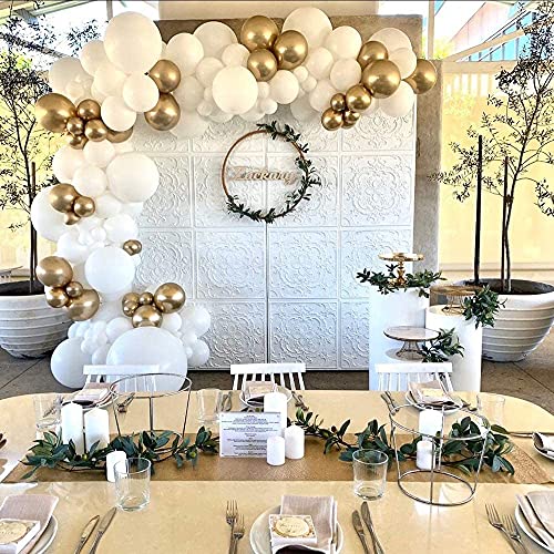 Kit de guirnaldas, 124 globos de arco con globos de confeti de látex de oro blanco, tira de cinta de 4,8 m y lunares para decoraciones de cumpleaños, bodas y fiestas