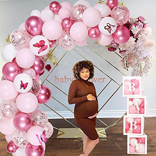 Kit de Guirnaldas con Globos Rosa, 117 Piezas Globos De Cumpleaños Niña con Mariposas Decoración, Globos Rosas y Blancos Arcos de Globos para Decoracion Cumpleaños Boda Baby Shower