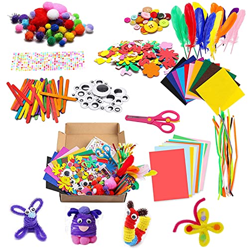 Kit Manualidades Niños,DIY Arts Crafts Set Materiales,Arts Crafts Manualidades Set, Incluye ​Limpiadores de Pipa Chenilla,Juego Creativo Regalo para Niños,Pompoms con Wiggle Eyes,1100 Piezas.