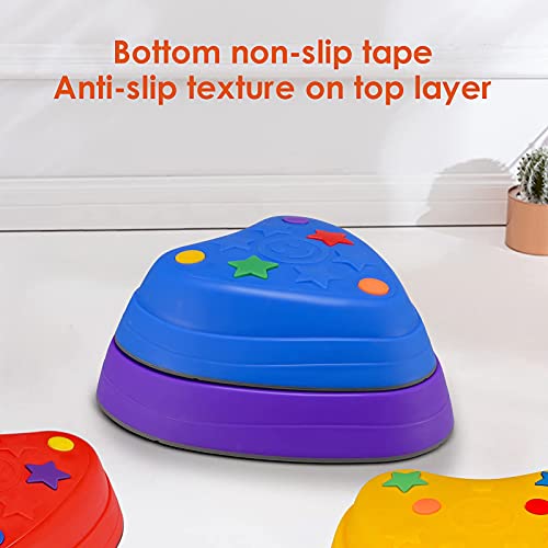 KOSIEJINN 6 Balance Stepping Stones - Juego de coordinación de Carrera de obstáculos para niños - Interior o Exterior - Piedras de río con Agarre de Goma en 3 tamaños Diferentes y Pendiente