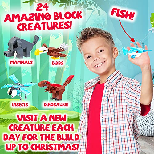 KreativeKraft Calendario Adviento 2021 con Animales de Juguete de Bloques Para Niños Incluye 24 Animales y Dinosaurios Juguetes