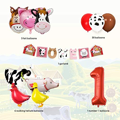 Kreatwow Granja Animales 1er cumpleaños Suministros de Fiesta Decoraciones Animal Mylar Globos Una Pancarta para niños Decoración de Primer cumpleaños de Corral