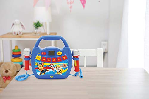 La Patrulla Canina, Chase & Marshall, Mi primer reproductor digital Bluetooth con 2 micrófonos, inalámbrico, función Grabar, efecto de cambio de voz, para niños a partir de 3 años, rojo/azul (MP300PAZ
