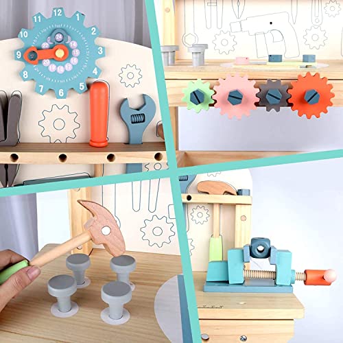 Labebe - Banco de trabajo infantil de madera, para niños, juego de imitación, con herramientas y accesorios para niños de 2 años