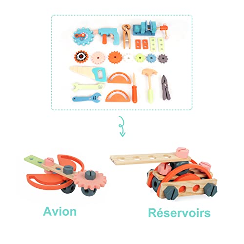 Labebe - Banco de trabajo infantil de madera, para niños, juego de imitación, con herramientas y accesorios para niños de 2 años