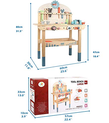 Labebe - Banco de trabajo infantil de madera, para niños, juego de imitación, con herramientas y accesorios para niños de 2 años