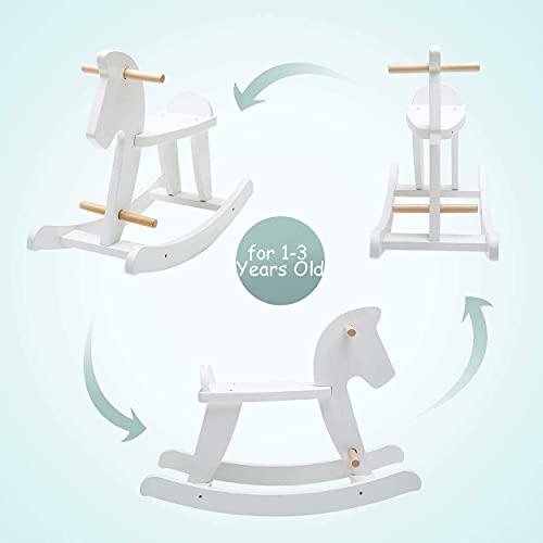 Labebe Caballo balancín de madera para bebé, color blanco, clásico, columpio chic, balancín infantil, juguete para niños pequeños, mecedora para niños y niñas a partir de 1 año