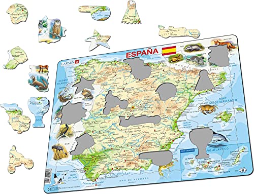 Larsen K84 Mapa Físico de España, edición en Español, Puzzle de Marco con 58 Piezas