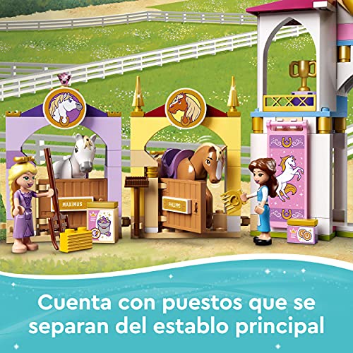 LEGO 43195 Disney Establos Reales de Bella y Rapunzel, Juguete de Construcción con Mini Muñecas y Caballos