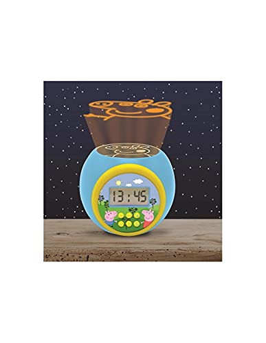 LEXIBOOK- Reloj Despertador con proyector Peppa Pig con función de repetición y Alarma, luz Nocturna con Temporizador, Pantalla LCD, batería, Azul/Amarillo