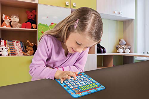 LEXIBOOK- Tablet Educativa Parlante Bilingüe Paw Patrol, Juguete para Aprender Letras, numeros, Vocabulario y música, Idiomas Español/Inglès, Azul