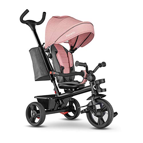 LIONELO Haari Bicicleta 2 en 1 Menores hasta 25 kg 1,5-5 años Triciclo- carrito Cesta espaciosa, bolsa y portavasos Cinturones de 3 puntos con fundas Toldo Reposapiés Rosa