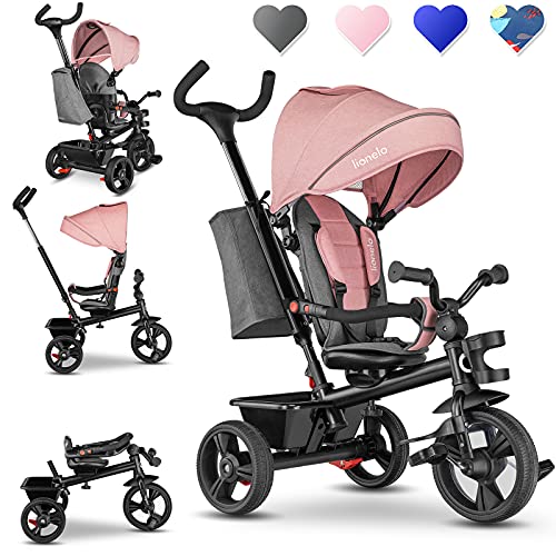 LIONELO Haari Bicicleta 2 en 1 Menores hasta 25 kg 1,5-5 años Triciclo- carrito Cesta espaciosa, bolsa y portavasos Cinturones de 3 puntos con fundas Toldo Reposapiés Rosa