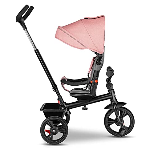 LIONELO Haari Bicicleta 2 en 1 Menores hasta 25 kg 1,5-5 años Triciclo- carrito Cesta espaciosa, bolsa y portavasos Cinturones de 3 puntos con fundas Toldo Reposapiés Rosa