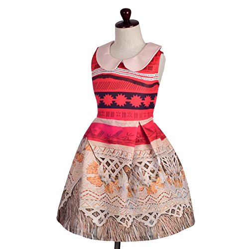Lito Angels Niñas Disfraces de Princesa Moana Vaiana Falda de Vestir de Fiesta de Halloween sin Mangas con Cuello Vestido línea A Talla 2-3 años