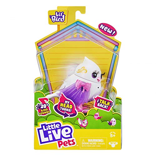 Little Live Pets Lil' Bird – Tweeterina – Paquete Individual de pajarito Cabeza móvil, más de 20 Sonidos de Aves, reacciona al Tacto (Moose Toys 26029)