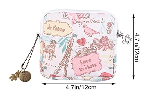 LIXBD Bolsa de servilleta sanitaria con cremallera, organizador de almacenamiento de almohadillas sanitarias con patrón de geometría contenedor de toallas sanitarias (París romántico)