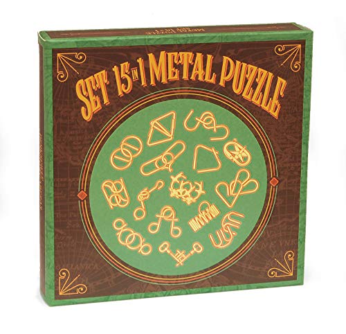 Logica Juegos Art. Set De Metal 15 en 1 Verde - Rompecabezas De Metal - Dificultades Mixtas - Serie de Viajeros