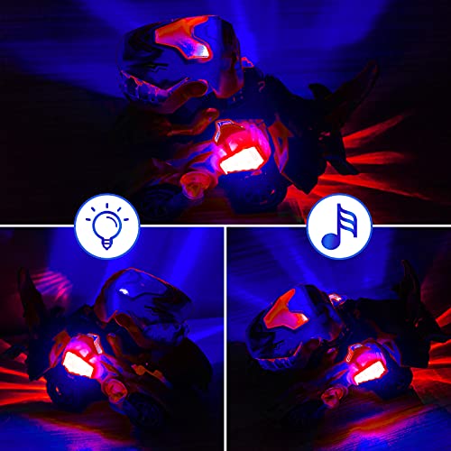 Ltteaoy Transformer Dinosaurio Coche Juguetes, Transformación Vehículos de Dinosaurios, Robot de Coche con LED Luz y Música, Regalos de cumpleaños y Navidad para Niños Niñas 5-10 años (Azul)