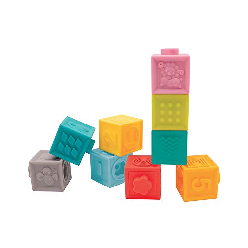 LUDI Cubos encajables Juguete de Despertar Juego de 9 Piezas empotrables – Juego de apilamiento y construcción de plástico Flexible – Desarrollo motricidad Fino – A Partir de 10 Meses 30043 Blanco