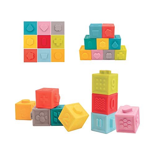 LUDI Cubos encajables Juguete de Despertar Juego de 9 Piezas empotrables – Juego de apilamiento y construcción de plástico Flexible – Desarrollo motricidad Fino – A Partir de 10 Meses 30043 Blanco