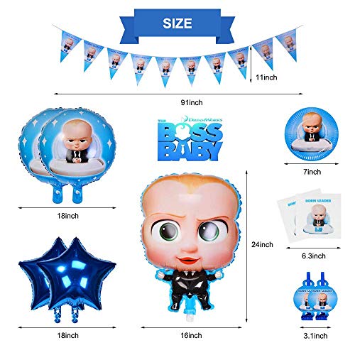 Magichui Baby Boss Birthday Decorations, Baby Boss Party Supplies Set, Baby Party Supplies, Children Carnival Party Supplies Decoration - Banner, Balloon, Cake Topper, Servilletas, Blowouts, Banderín