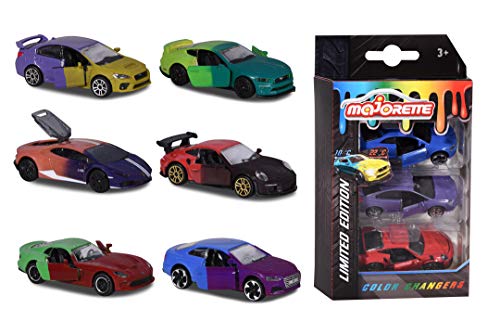 Majorette Edición Limitada, 6 Colores, Juego de 3 Piezas, Cambio de Color por Temperatura sin Agua a 12-15 °C, Normal a 22 °C, Partes Abiertas, 7,5 cm, 2 Modelos Surtidos