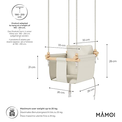 MAMOI Columpio Bebe con ASA DE Seguridad, Columpios Infantiles Exterior y Interior, Columpio Madera Ideal como Columpio de Jardin y para habitación Infantil
