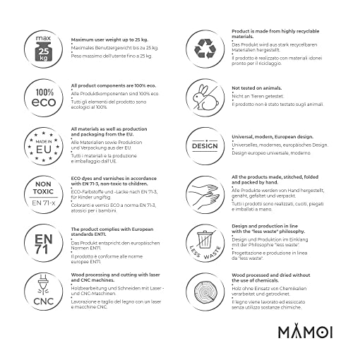MAMOI Columpio Bebe con ASA DE Seguridad, Columpios Infantiles Exterior y Interior, Columpio Madera Ideal como Columpio de Jardin y para habitación Infantil