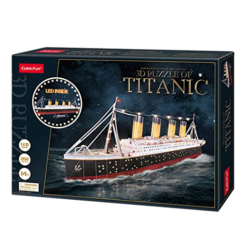 Maqueta Titanic para Montar, Puzzle 3D LED Barco, Puzzles 3D Barcos, Maquetas para Construir Adultos y Niños, 266 Piezas, 240 Min De Montaje, Rompecabezas