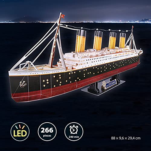 Maqueta Titanic para Montar, Puzzle 3D LED Barco, Puzzles 3D Barcos, Maquetas para Construir Adultos y Niños, 266 Piezas, 240 Min De Montaje, Rompecabezas