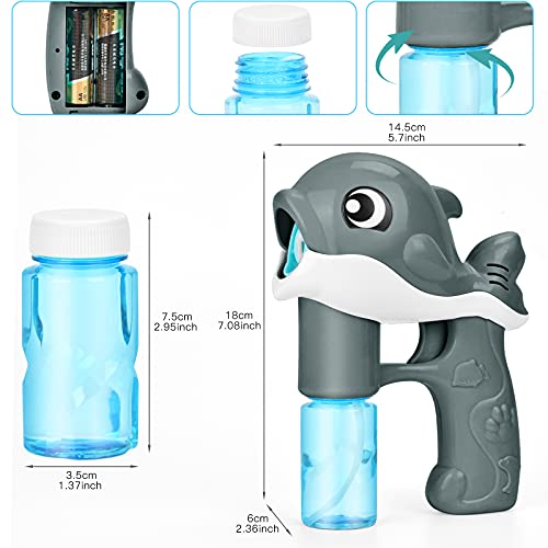 Máquina de Burbujas, Pistola de Pompas de Jabón, Máquina de Burbujas Automática Niños,Maquina Pompas Jabón Automática Portátil,Ametralladora de Burbujas de delfín con Sonido -2*Pompas Jabon (Gris)